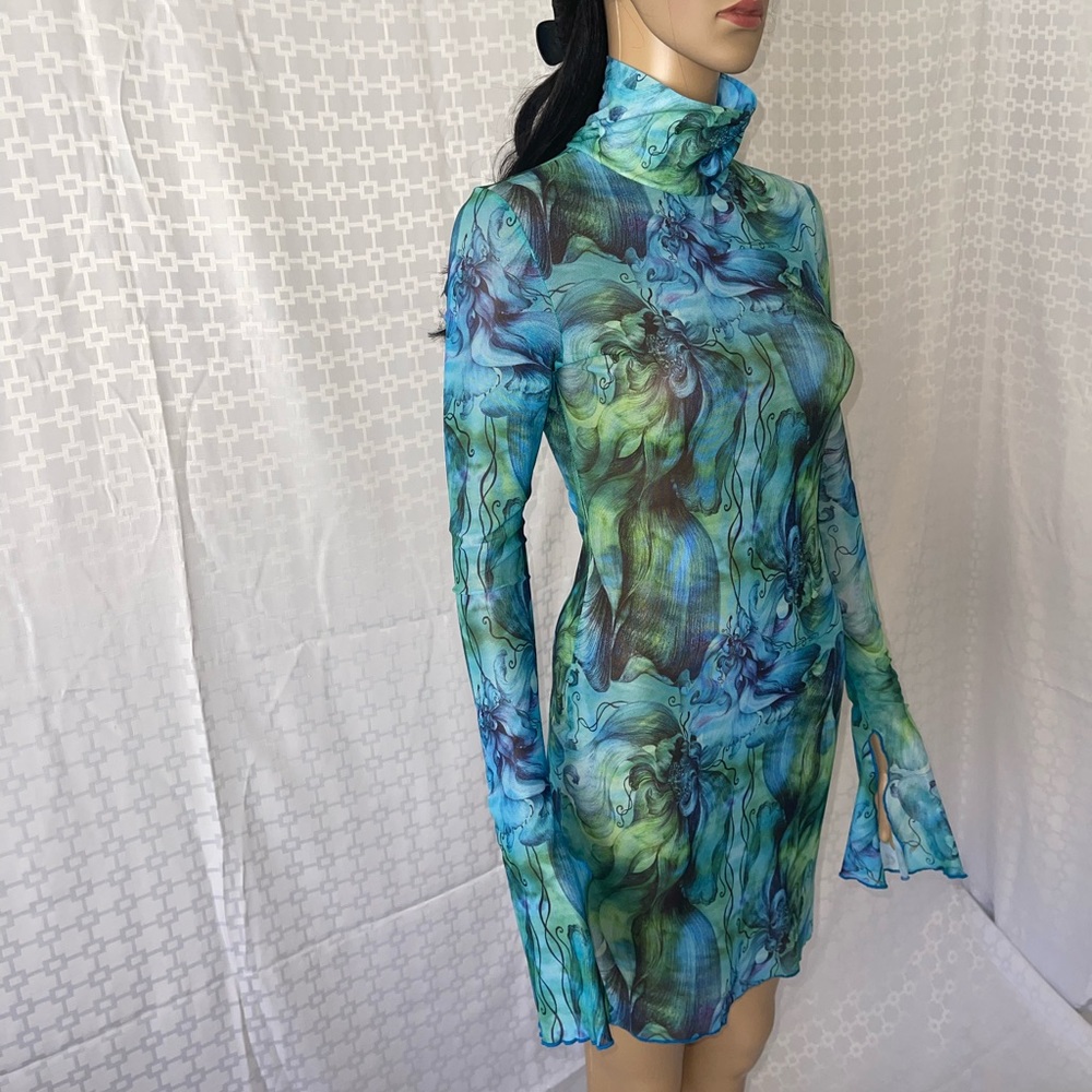 Abstract Blue & Green Night Out Dress